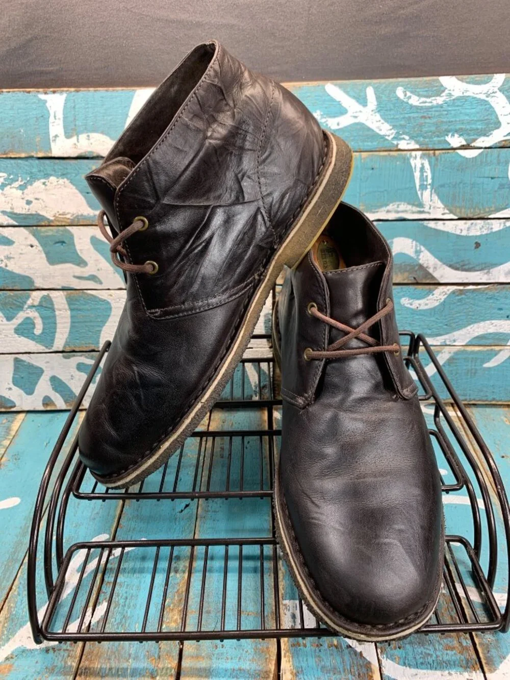UGG Leighton Chocolate Brown Crinkled Leather Lace-Up Chukka Boots Mens Sz 10